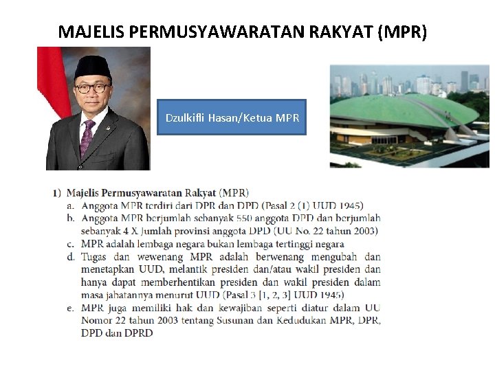 MAJELIS PERMUSYAWARATAN RAKYAT (MPR) Dzulkifli Hasan/Ketua MPR 