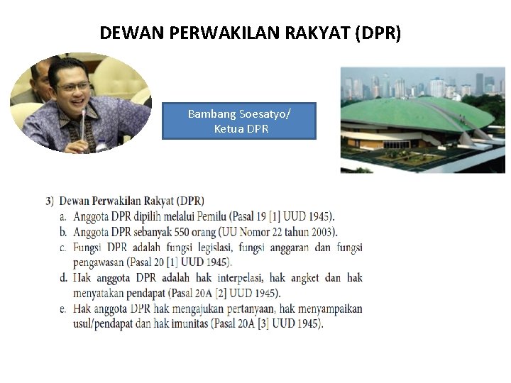 DEWAN PERWAKILAN RAKYAT (DPR) Bambang Soesatyo/ Ketua DPR 