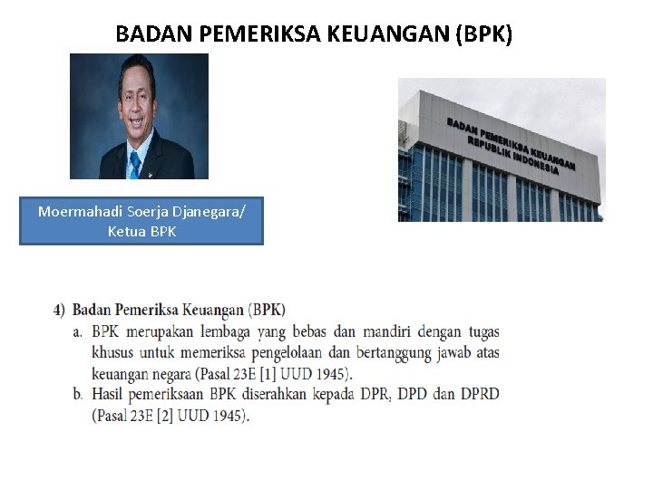 BADAN PEMERIKSA KEUANGAN (BPK) Moermahadi Soerja Djanegara/ Ketua BPK 