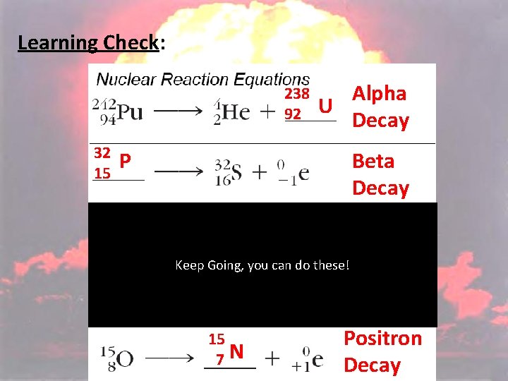 Learning Check: 238 92 32 15 Alpha U Decay P Beta Decay Keep Going,