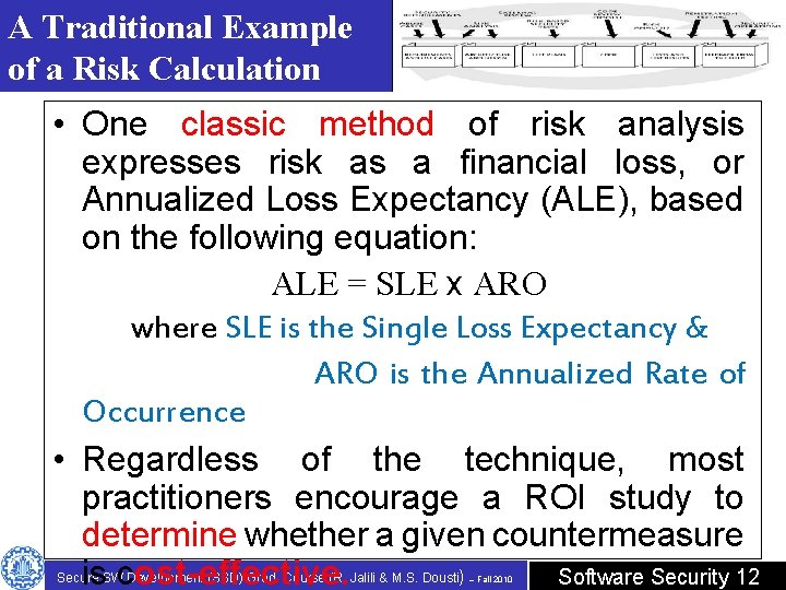 A Traditional Example of a Risk Calculation • One classic method of risk analysis A Traditional Example of a Risk Calculation • One classic method of risk analysis