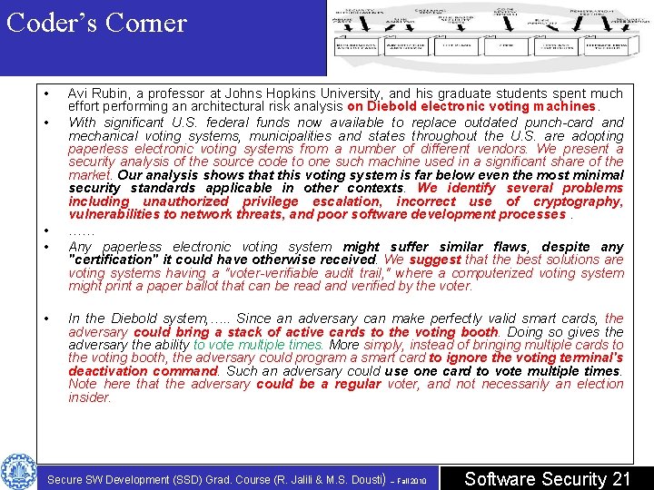 Coder’s Corner • • • Avi Rubin, a professor at Johns Hopkins University, and Coder’s Corner • • • Avi Rubin, a professor at Johns Hopkins University, and