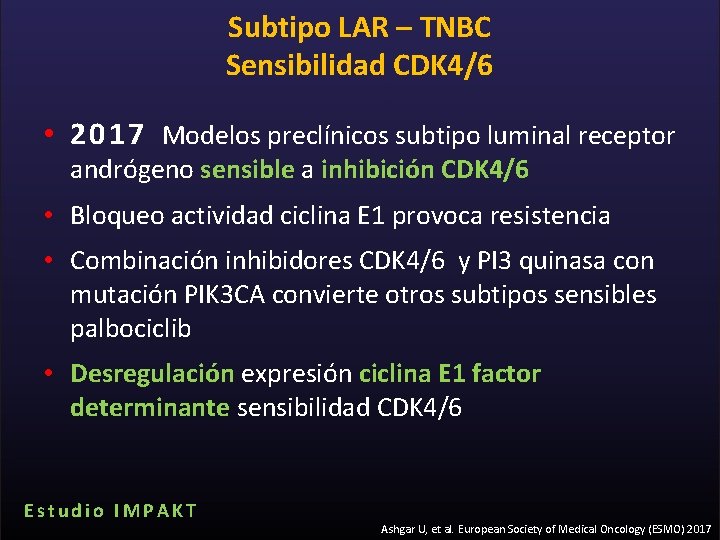 Subtipo LAR – TNBC Sensibilidad CDK 4/6 • 2017 Modelos preclínicos subtipo luminal receptor