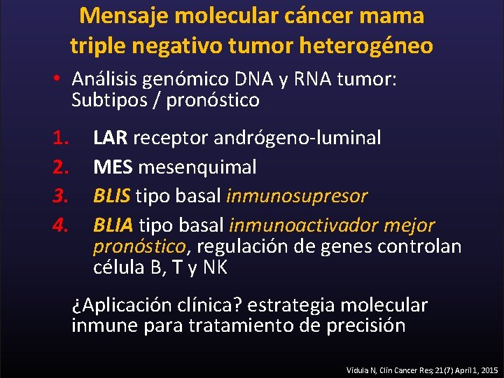 Mensaje molecular cáncer mama triple negativo tumor heterogéneo • Análisis genómico DNA y RNA