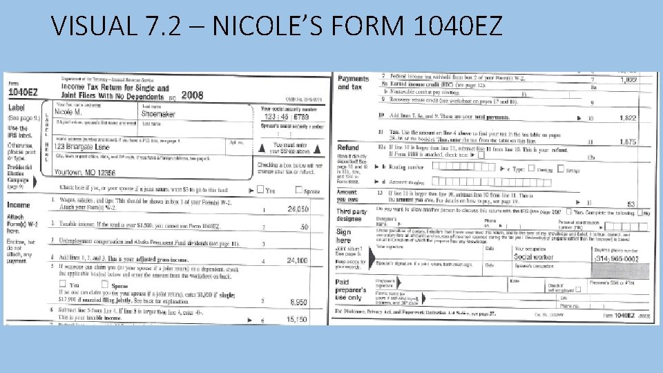 VISUAL 7. 2 – NICOLE’S FORM 1040 EZ 