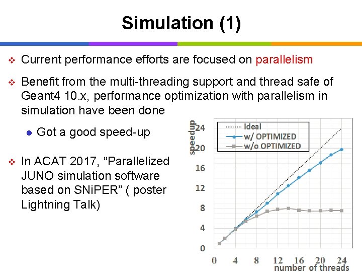 Simulation (1) v Current performance efforts are focused on parallelism v Benefit from the