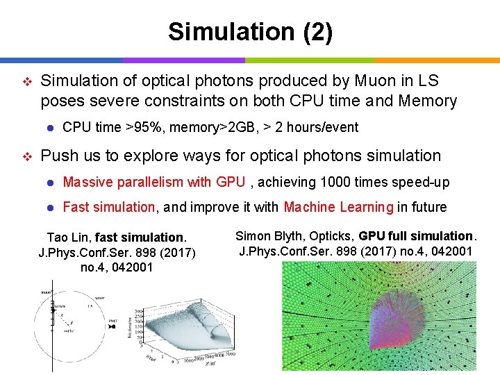 Simulation (2) v Simulation of optical photons produced by Muon in LS poses severe