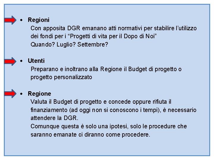  Regioni Con apposita DGR emanano atti normativi per stabilire l’utilizzo dei fondi per