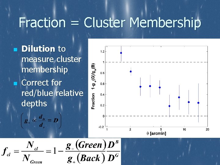 Fraction = Cluster Membership n n Dilution to measure cluster membership Correct for red/blue