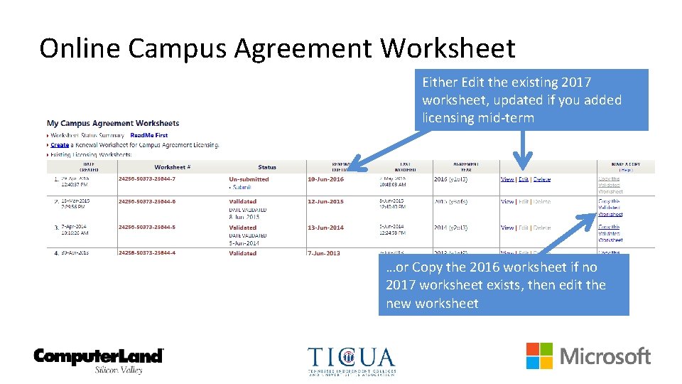 Online Campus Agreement Worksheet Either Edit the existing 2017 worksheet, updated if you added