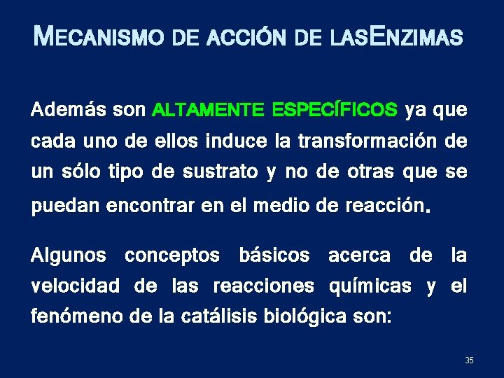 MECANISMO DE ACCIÓN DE LASE NZIMAS A demás son ALTAMENTE ESPECÍFICOS ya que cada