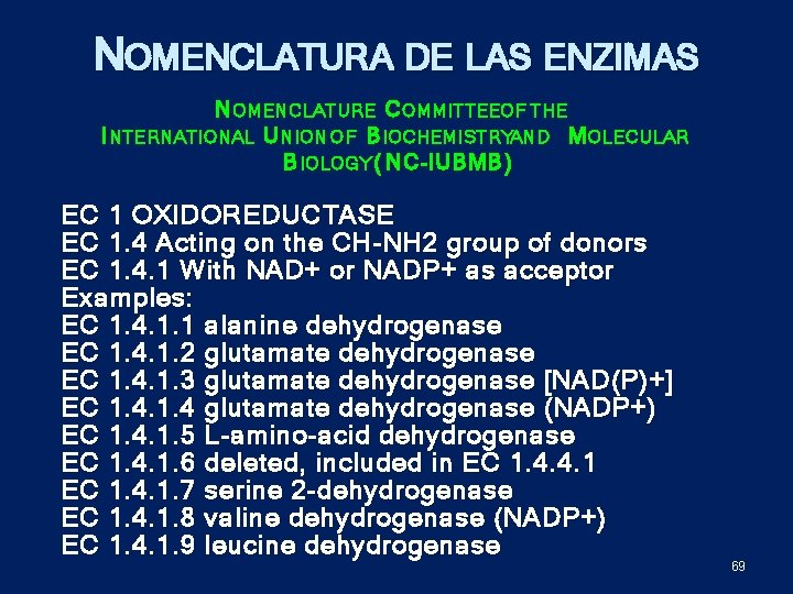 NOMENCLATURA DE LAS ENZIMAS N OMENCLATURE C OMMITTEE OF THE I NTERNATIONAL U NION