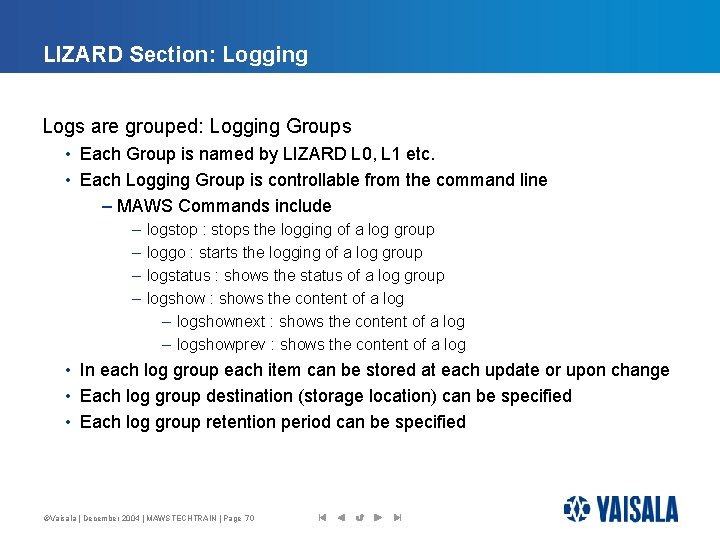 LIZARD Section: Logging Logs are grouped: Logging Groups • Each Group is named by
