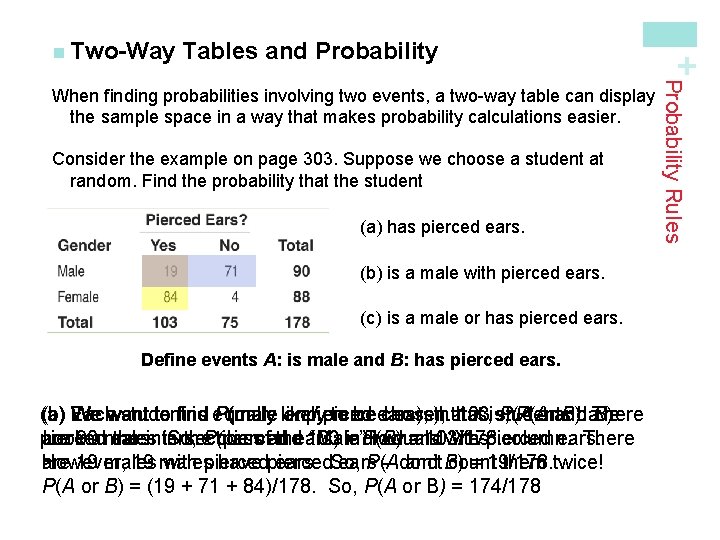 Tables and Probability Consider the example on page 303. Suppose we choose a student