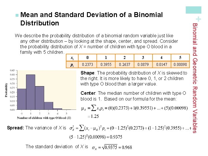 and Standard Deviation of a Binomial Distribution + n Mean xi 0 1 2