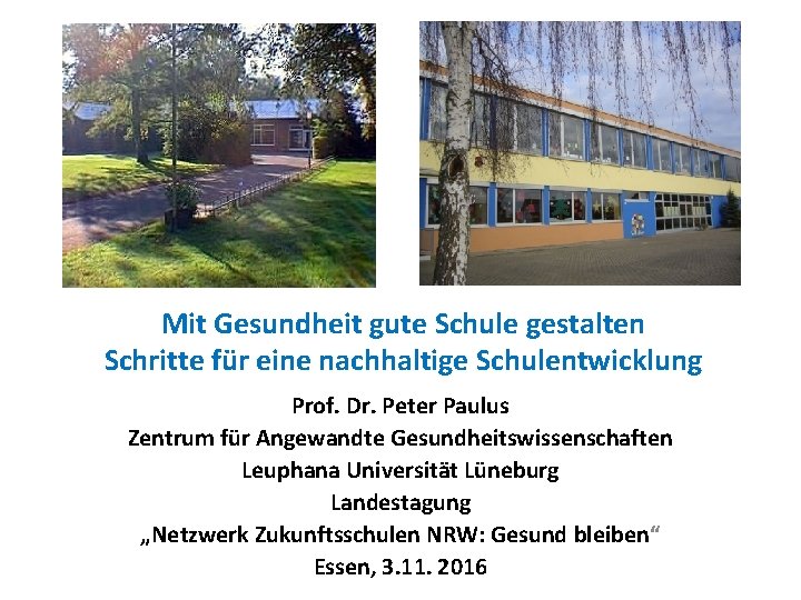 Mit Gesundheit gute Schule gestalten Schritte für eine nachhaltige Schulentwicklung Prof. Dr. Peter Paulus
