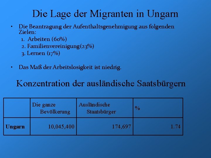 Die Lage der Migranten in Ungarn • Die Beantragung der Aufenthaltsgenehmigung aus folgenden Zielen: