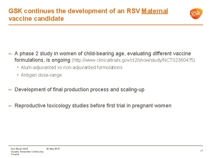 GSK continues the development of an RSV Maternal vaccine candidate – A phase 2