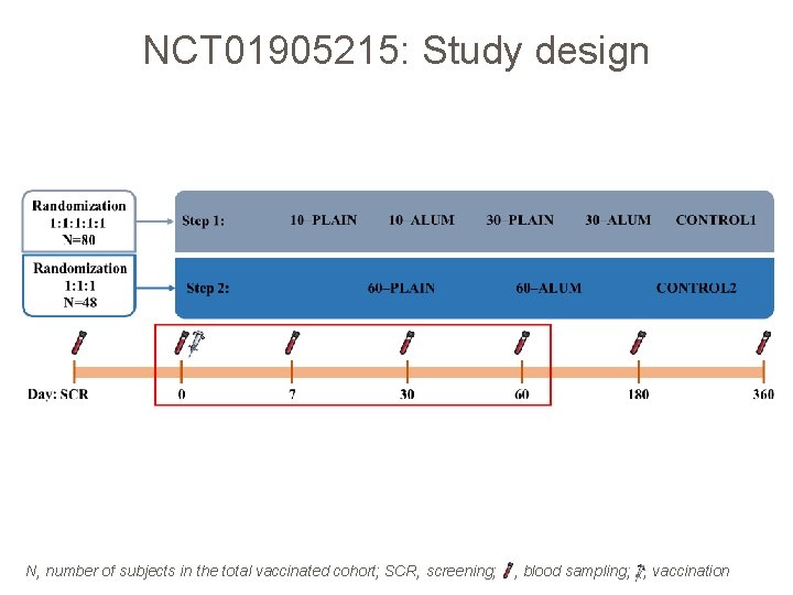 NCT 01905215: Study design N, number of subjects in the total vaccinated cohort; SCR,