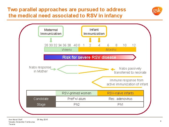 Two parallel approaches are pursued to address the medical need associated to RSV in