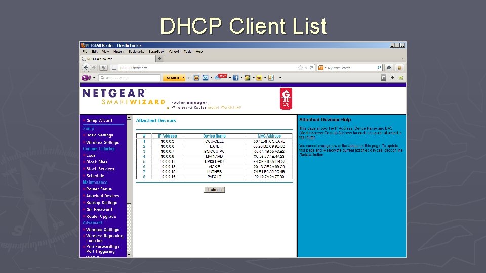 DHCP Client List 