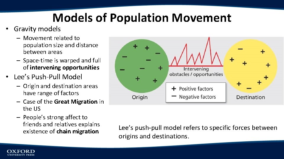 Models of Population Movement • Gravity models – Movement related to population size and