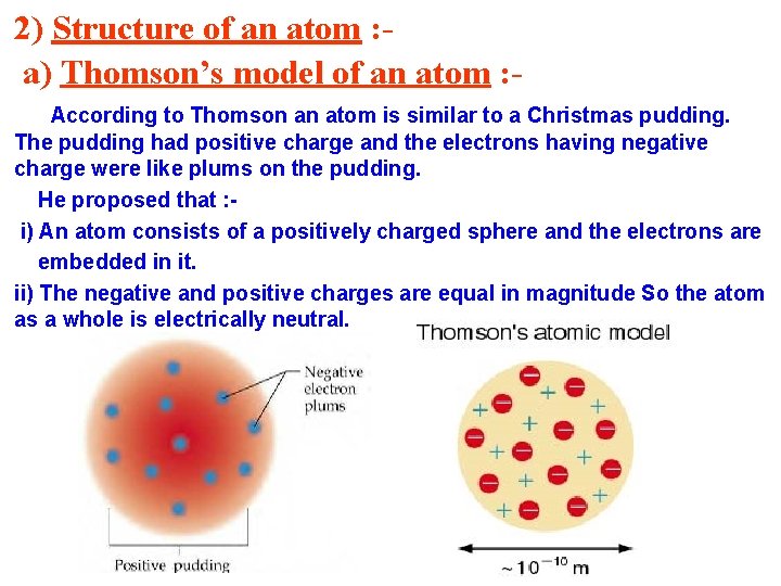 2) Structure of an atom : a) Thomson’s model of an atom : According