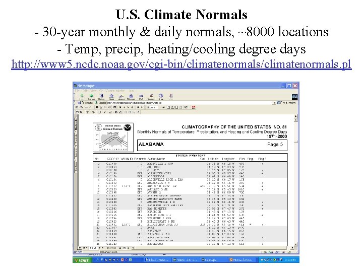 U. S. Climate Normals - 30 -year monthly & daily normals, ~8000 locations - U. S. Climate Normals - 30 -year monthly & daily normals, ~8000 locations -