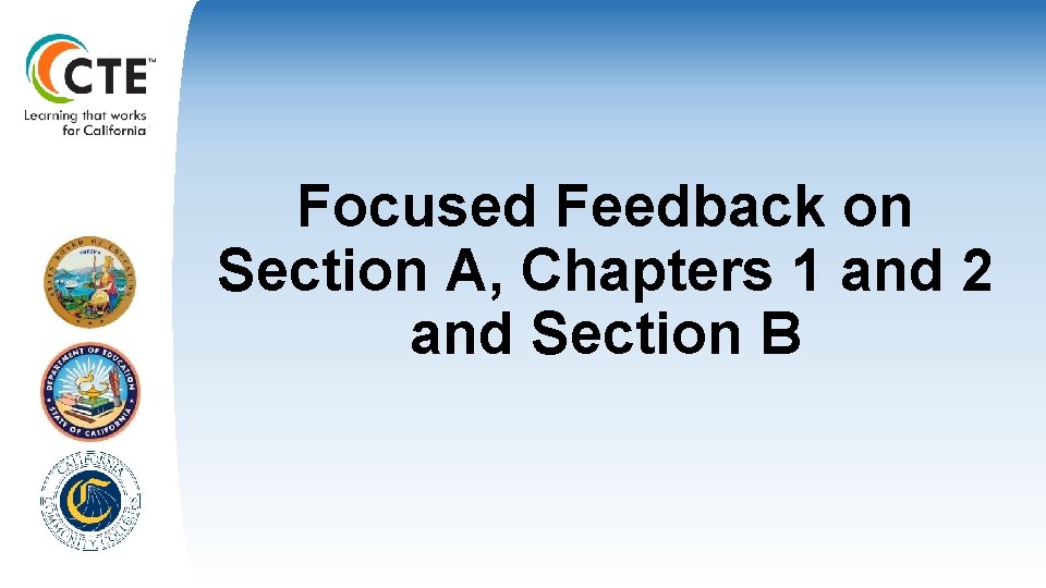 Focused Feedback on Section A, Chapters 1 and 2 and Section B 