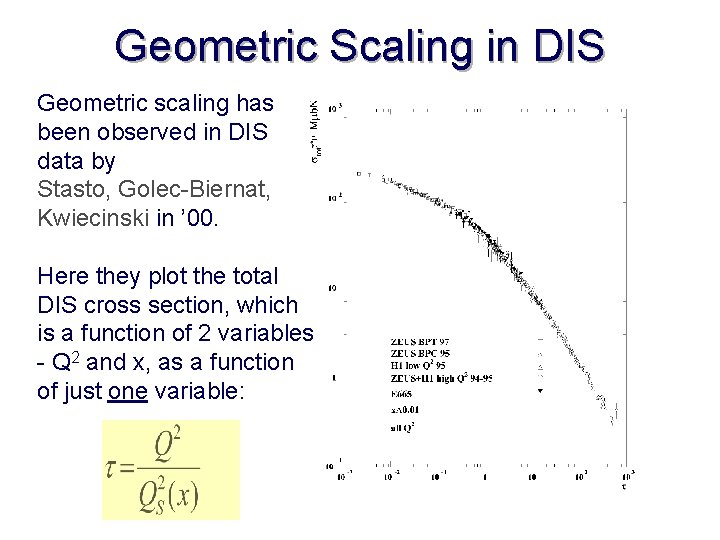 Geometric Scaling in DIS Geometric scaling has been observed in DIS data by Stasto,