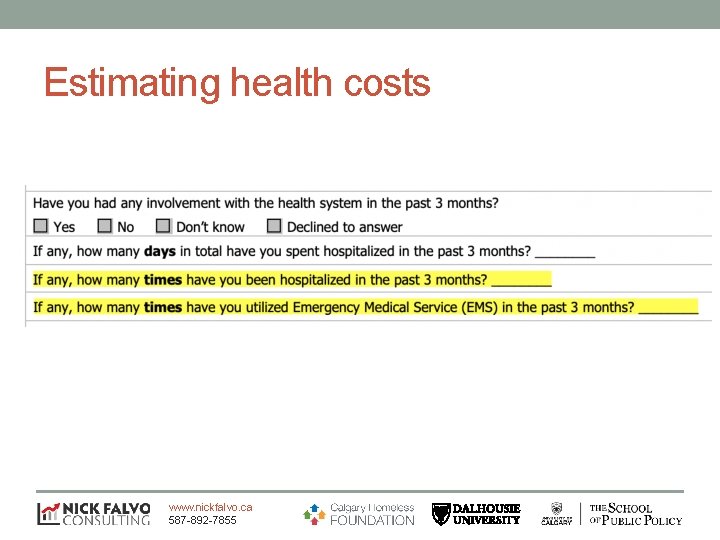 Estimating health costs www. nickfalvo. ca 587 -892 -7855 