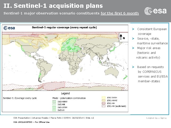 II. Sentinel-1 acquisition plans Sentinel-1 major observation scenario constituents for the first 6 month