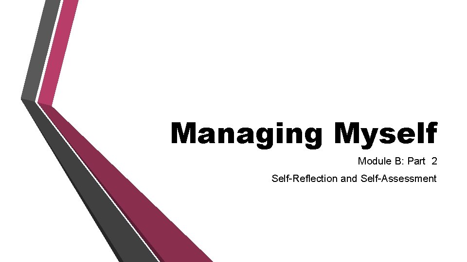 Managing Myself Module B: Part 2 Self-Reflection and Self-Assessment 