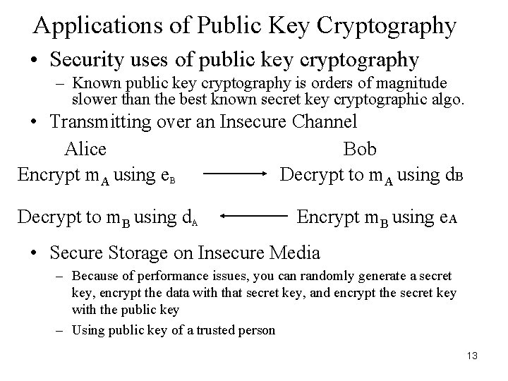 Applications of Public Key Cryptography • Security uses of public key cryptography – Known