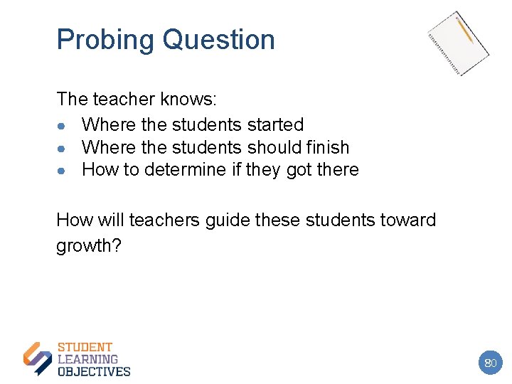 Probing Question The teacher knows: ● Where the students started ● Where the students
