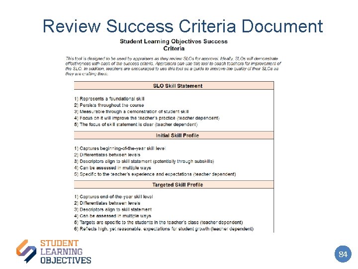 Review Success Criteria Document 84 