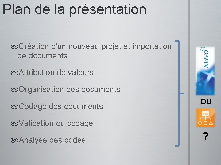 Plan de la présentation Création d’un nouveau projet et importation de documents Attribution de