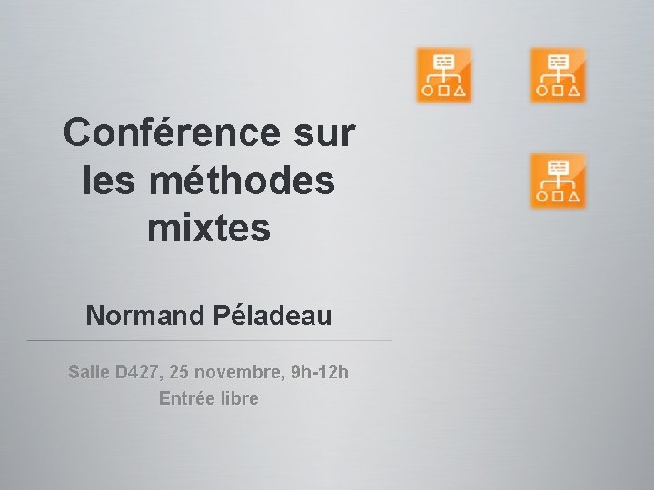 Conférence sur les méthodes mixtes Normand Péladeau Salle D 427, 25 novembre, 9 h-12