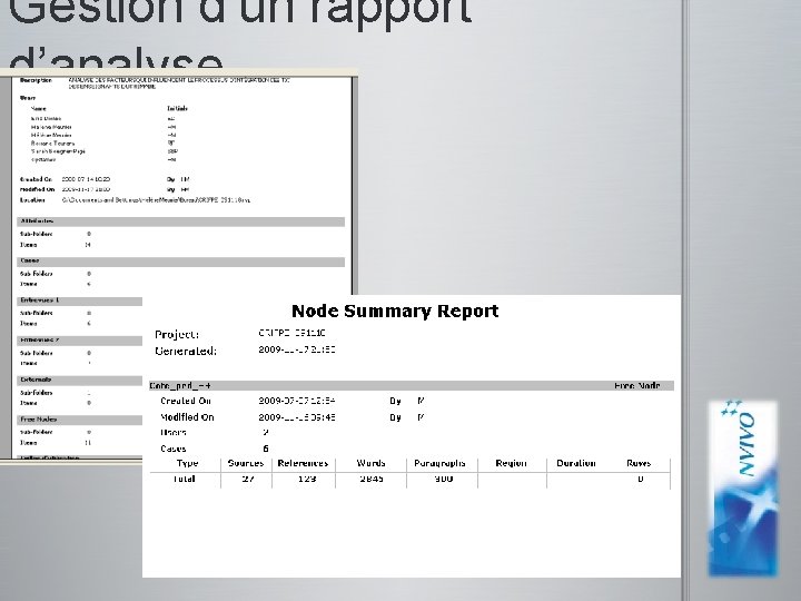 Gestion d’un rapport d’analyse captures d’écran pour N’Vivo 