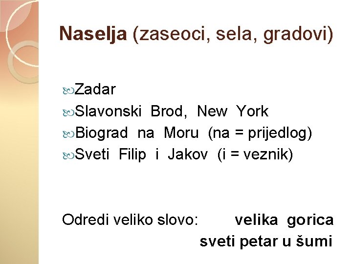 Naselja (zaseoci, sela, gradovi) Zadar Slavonski Brod, New York Biograd na Moru (na =