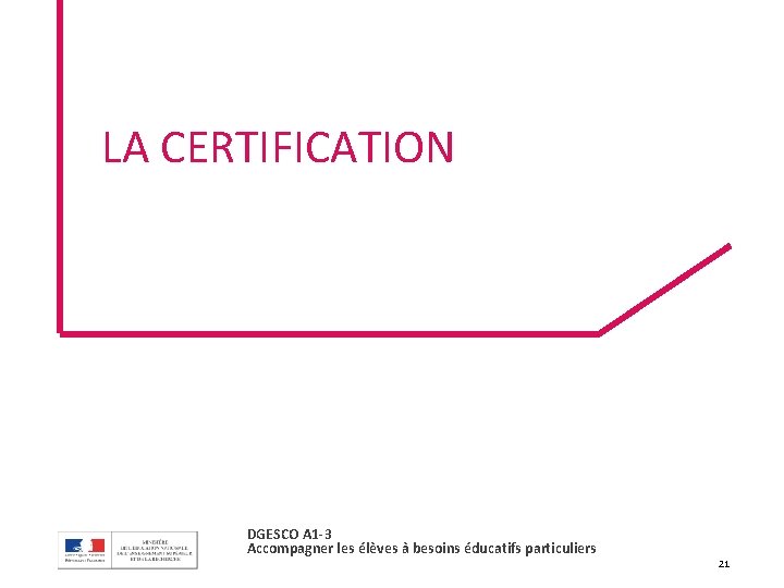 LA CERTIFICATION DGESCO A 1 -3 Accompagner les élèves à besoins éducatifs particuliers 21