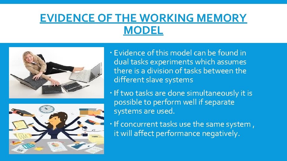 EVIDENCE OF THE WORKING MEMORY MODEL Evidence of this model can be found in