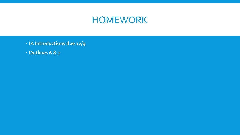 HOMEWORK IA Introductions due 12/9 Outlines 6 & 7 