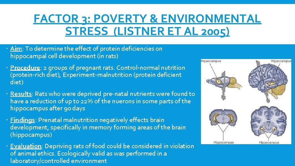 FACTOR 3: POVERTY & ENVIRONMENTAL STRESS (LISTNER ET AL 2005) Aim: To determine the