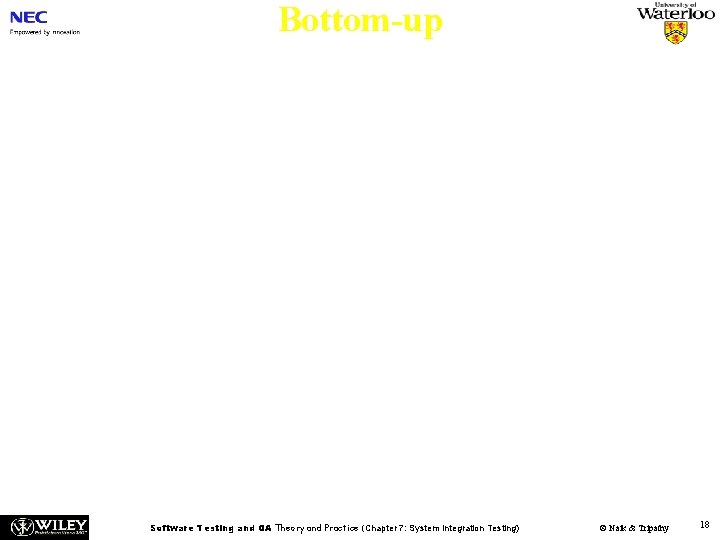 Bottom-up Advantages n One designs the behavior of a test driver by simplifying the