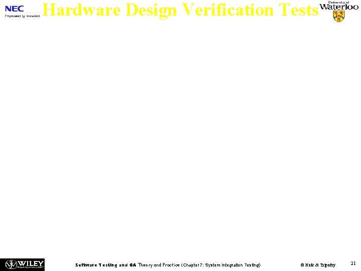 Hardware Design Verification Tests A hardware engineering process consists of four phases n Planning