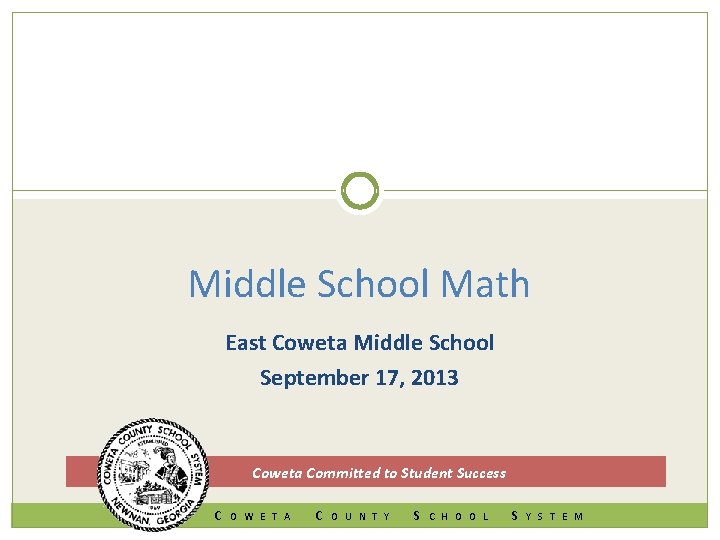 Middle School Math East Coweta Middle School September 17, 2013 Coweta Committed to Student