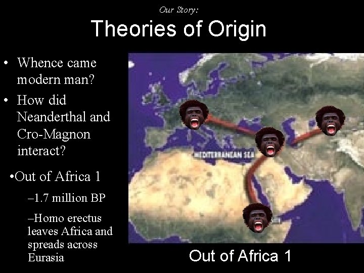 Our Story: Theories of Origin • Whence came modern man? • How did Neanderthal