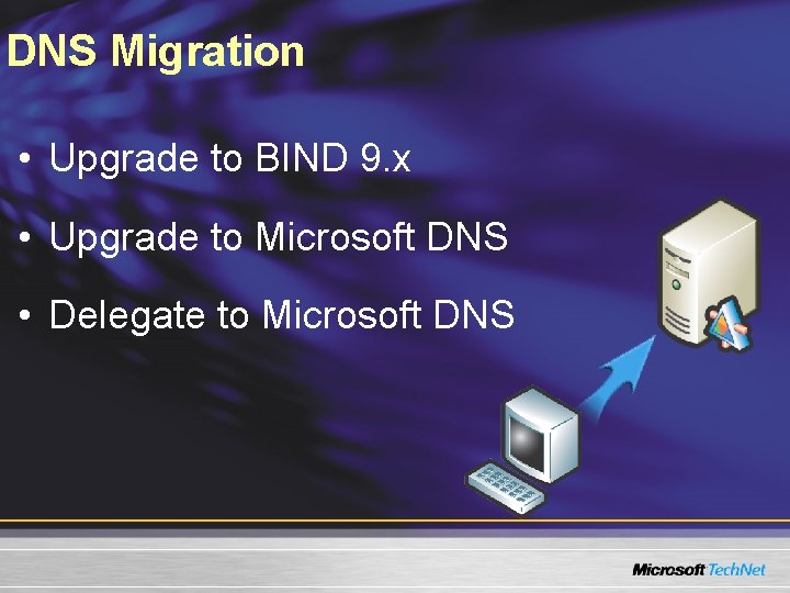 DNS Migration • Upgrade to BIND 9. x • Upgrade to Microsoft DNS • DNS Migration • Upgrade to BIND 9. x • Upgrade to Microsoft DNS •
