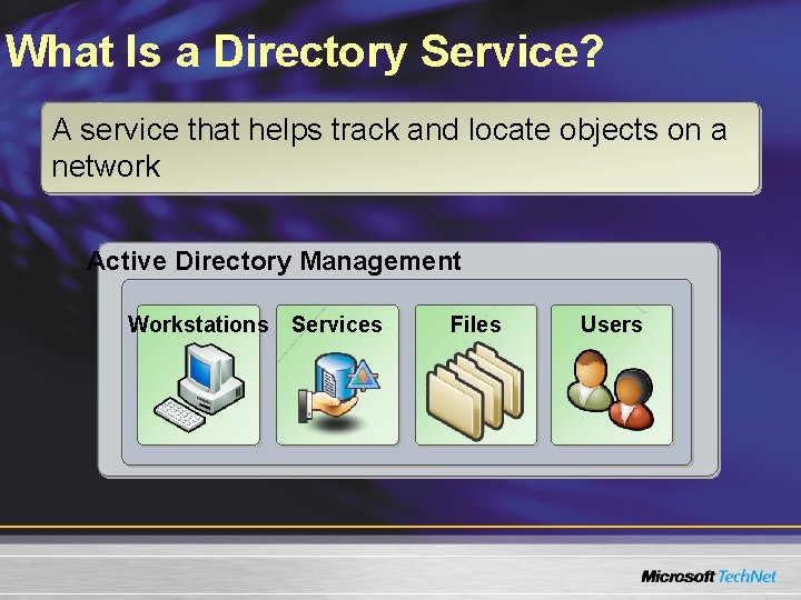 What Is a Directory Service? A service that helps track and locate objects on What Is a Directory Service? A service that helps track and locate objects on